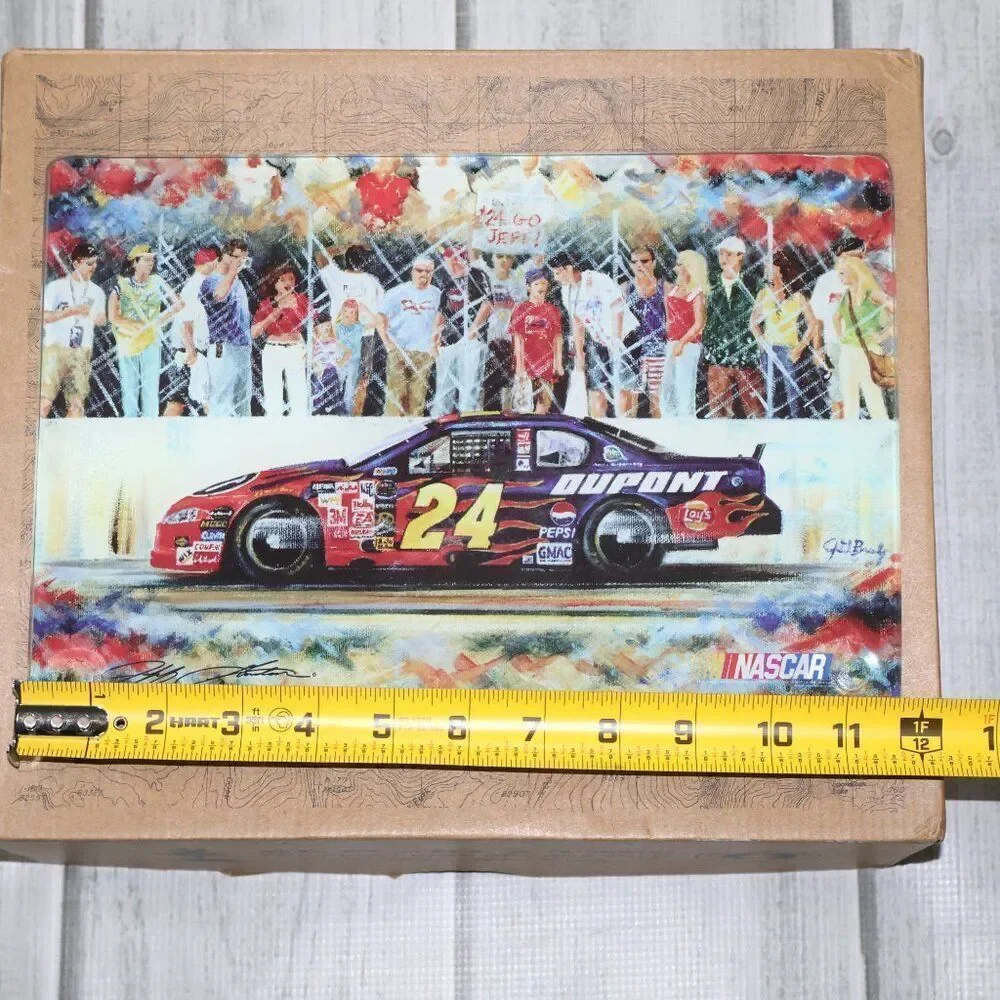 Vintage NASCAR Jeff Gordon #24 Dupont Race Car Glass Cutting Board 8
